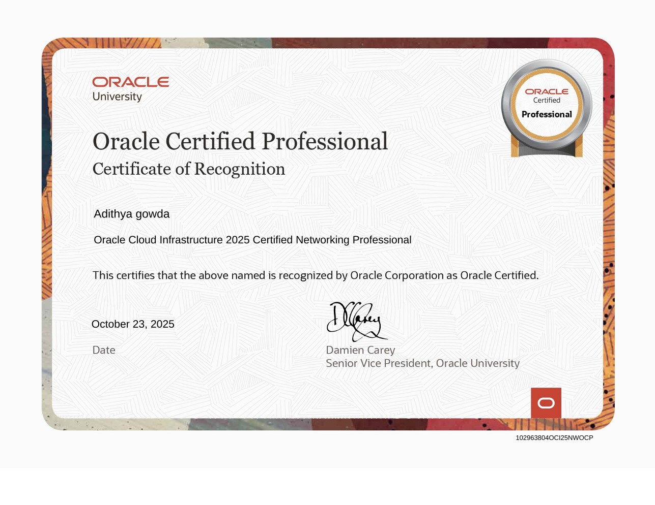Oracle Cloud Certified Networking Professional Certificate
